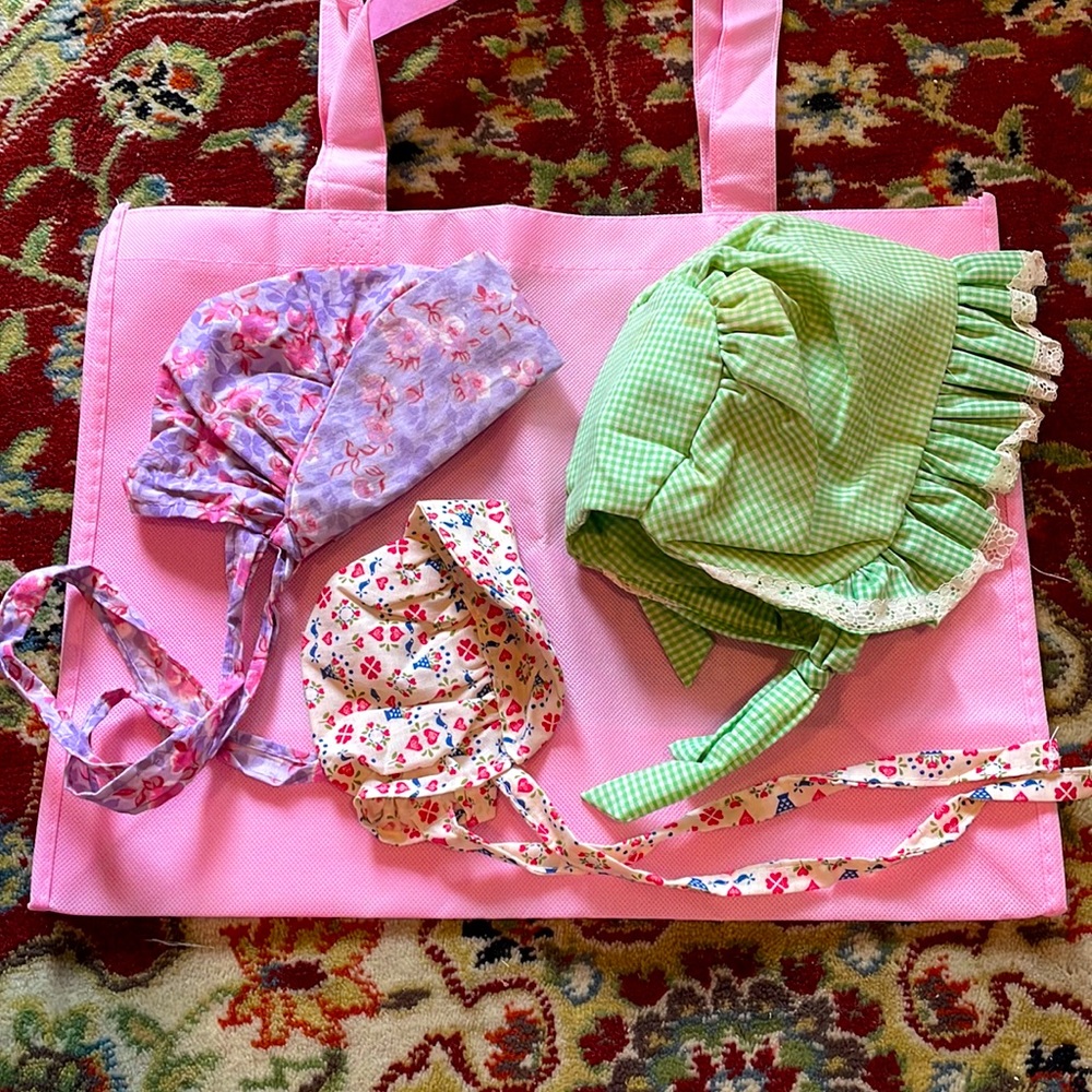 3 baby/child sized bonnets. Handmade. Clearing out moms house to downsize.